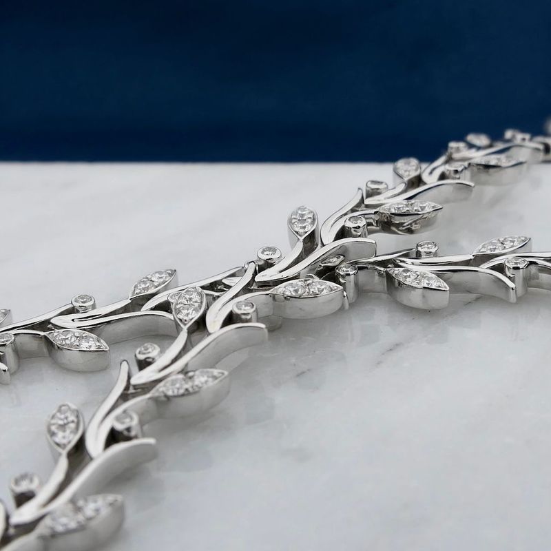 Image 2 of Floral white gold necklace with diamonds; 3.05 ct.