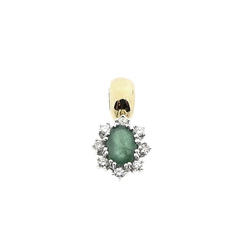Image 1 of Two-tone gold pendant with emerald and diamond | 0.16 ct.