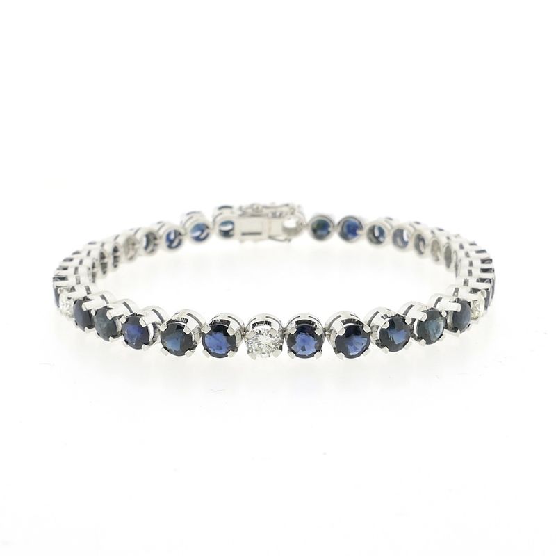 Image 3 of 18K white gold tennis bracelet with diamond and sapphire | 18 cm