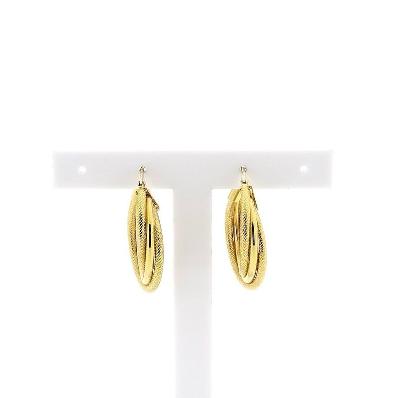 Image 1 of Gold hoop earrings with pattern; Ø 25 mm