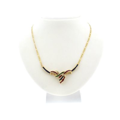 Image 1 of 18K gold necklace with sapphire, emerald, ruby, and diamonds (0.055 ct.) | 42 cm