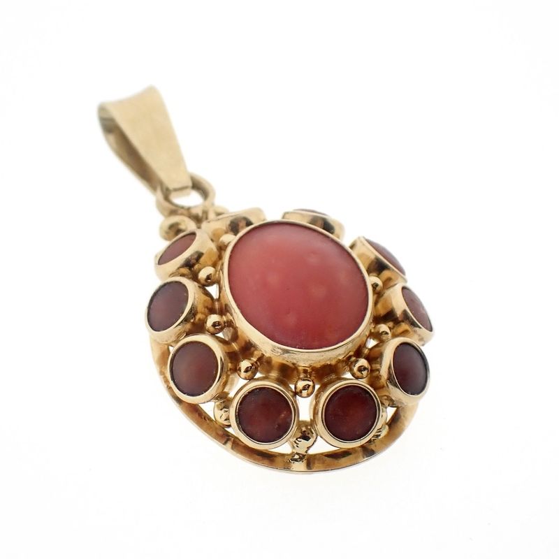 Image 8 of Vintage gold entourage pendant with red coral