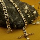 Image 2 of Gold flat gourmet link bracelet with diamonds