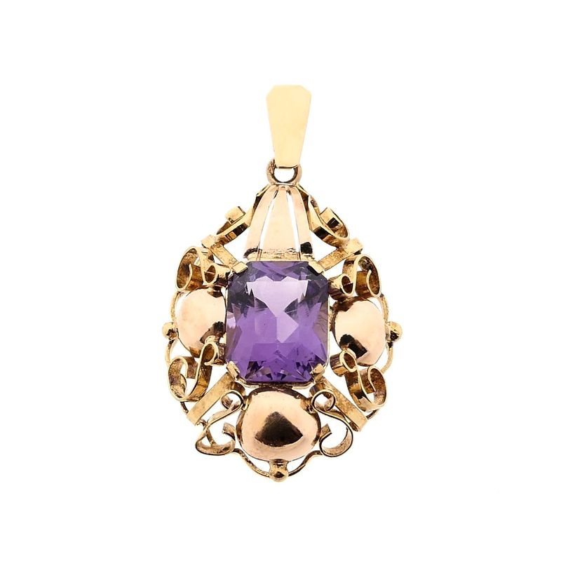 Image 1 of Bicolor Gold Pendant with Synthetic Purple Gemstone