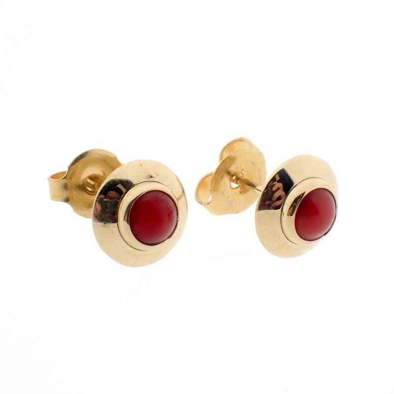 Image 5 of Vintage gold stud earrings with red coral