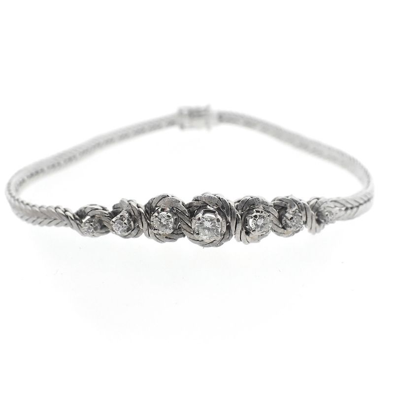 Image 8 of White gold herringbone link bracelet with diamonds; 0.42 ct.