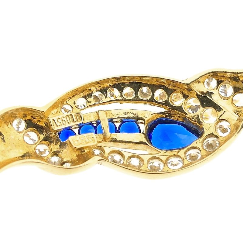 Image 7 of Gold flat gourmet link bracelet with synthetic sapphire and zirconia | 20.5 cm