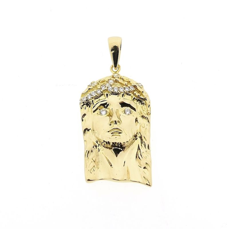 Image 1 of Gold pendant with the face of Jesus and zirconia