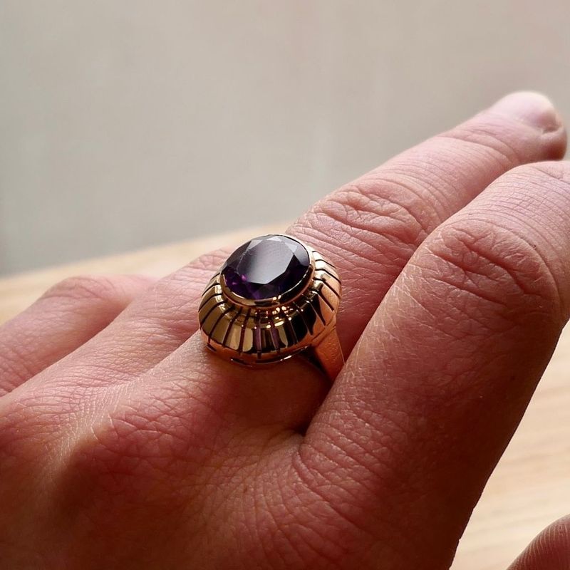 Image 7 of Rose Gold Ring Set with a Synthetic Gemstone