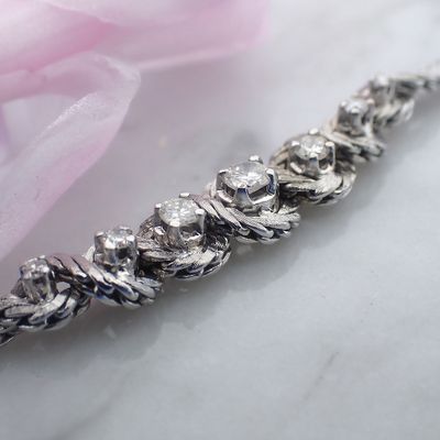 Image 2 of White gold herringbone link bracelet with diamonds; 0.42 ct.