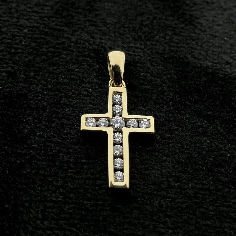 Image 2 of Gold pendant of a cross with zirconia
