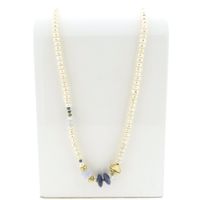 Gold baroque pearl necklace with chalcedony and sodalite; Schoeffel