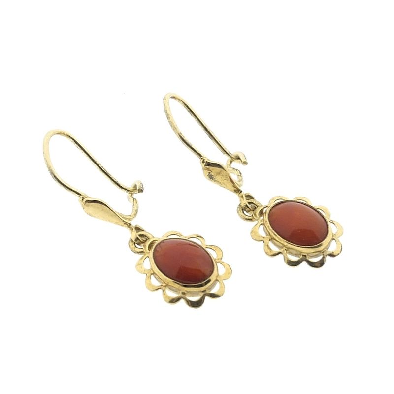 Image 3 of Gold earrings with red coral
