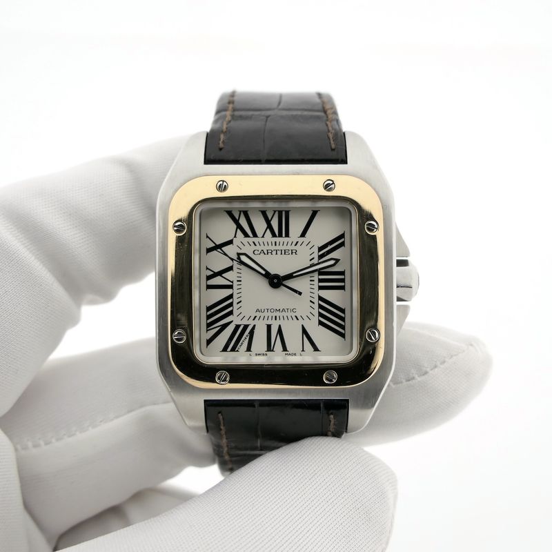 Image 8 of Cartier Santos 100 'Medium' Automatic 2878; 18k rose gold/steel watch