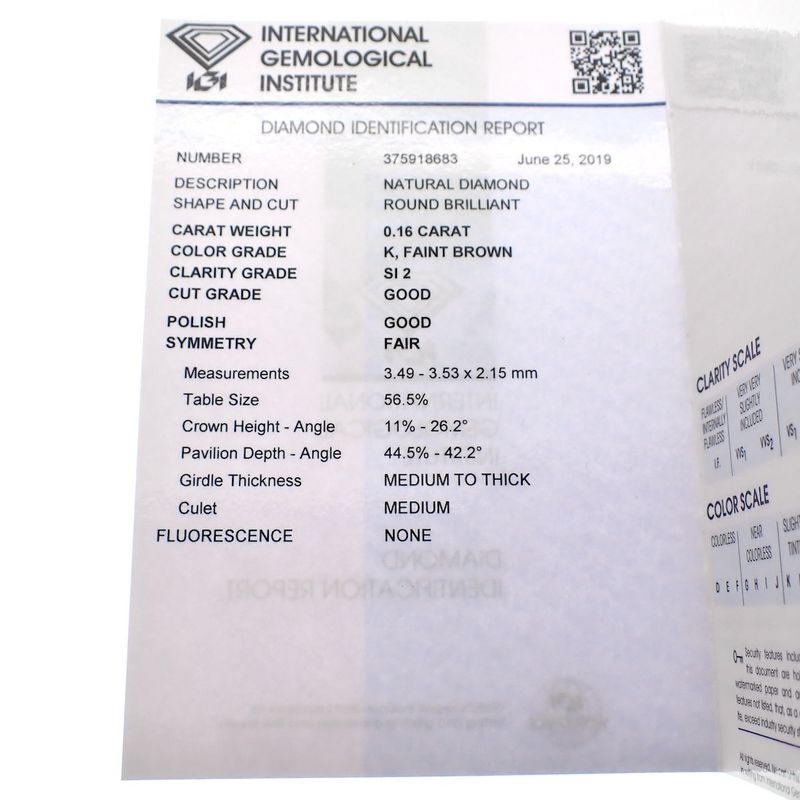 Image 4 of 0.16 ct. Brilliant cut diamond K SI2 + IGI Certificate
