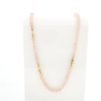 Image 1 of Rose quartz bead necklace with gold decorative clasp
