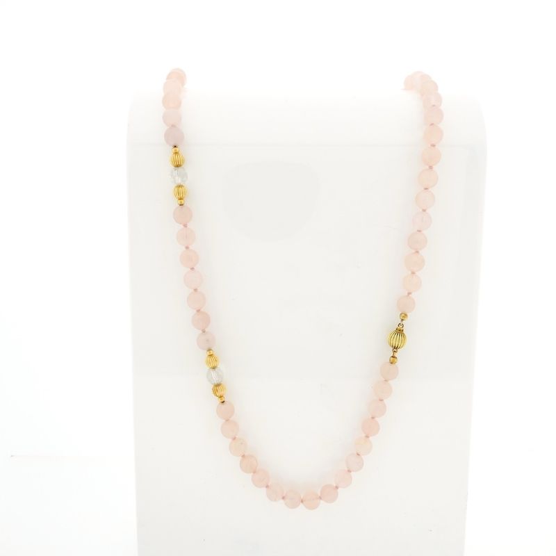Image 1 of Rose quartz bead necklace with gold decorative clasp