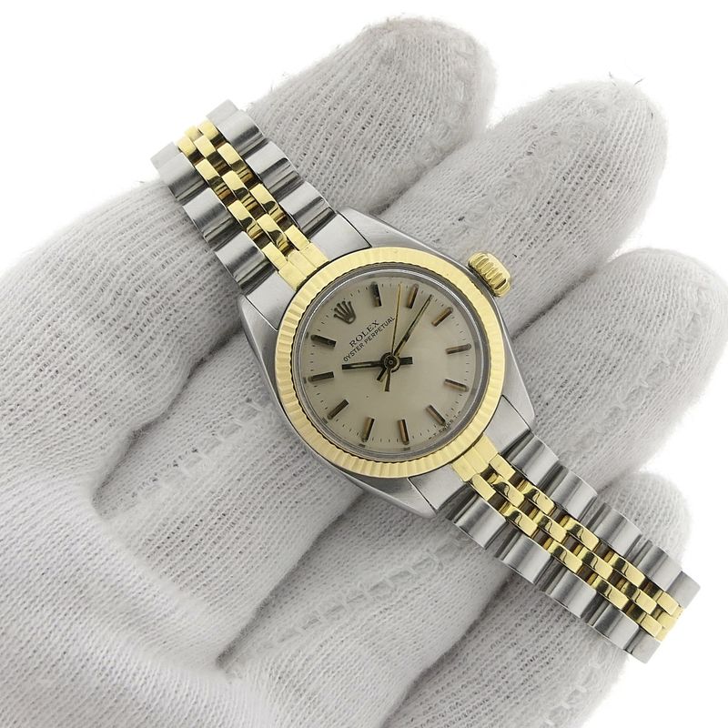 Image 6 of Rolex Oyster Perpetual 6719; Vintage 18k. goud/stalen dames horloge