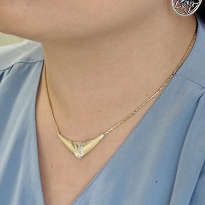 Gold necklace with fixed diamond pendant; 0.07 ct. Image 2 of Gold necklace with fixed diamond pendant; 0.07 ct.