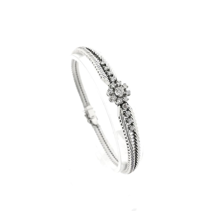 Image 1 of White gold herringbone link bracelet with 1.00 ct. diamonds.