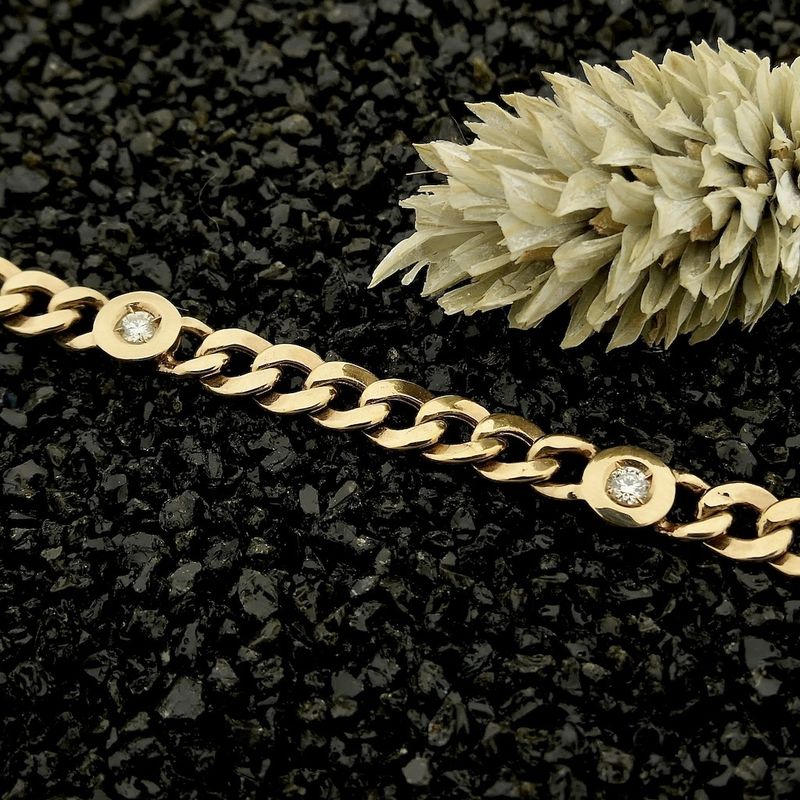 Image 9 of Gold flat gourmet link bracelet with diamonds; 0.25 ct.