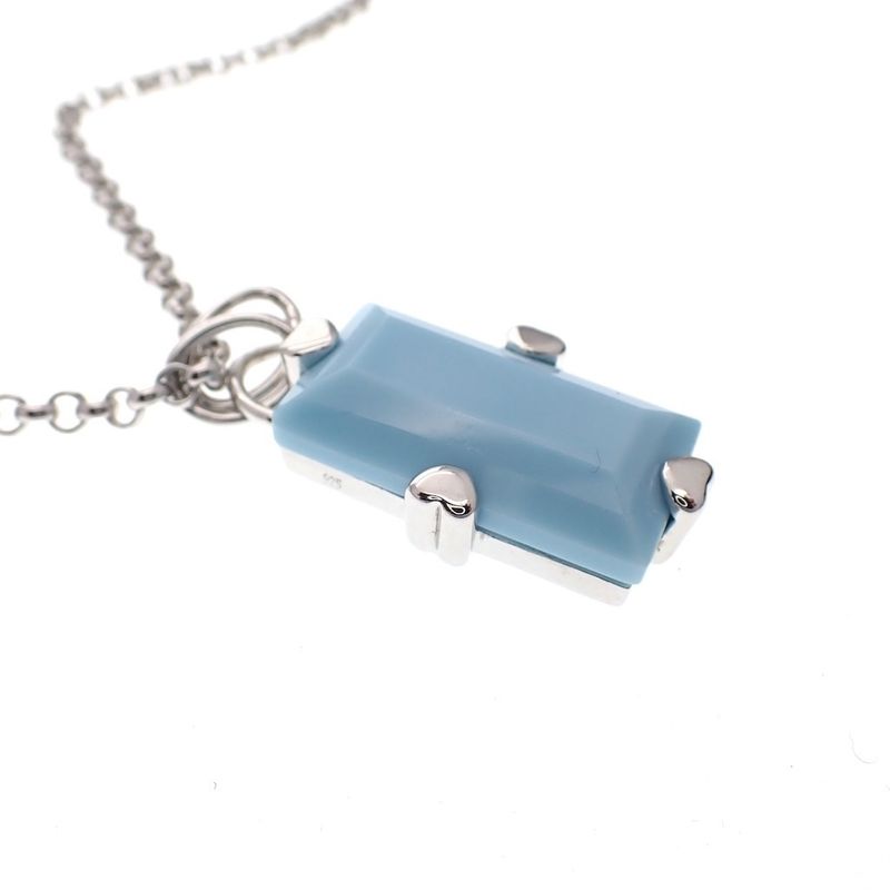 Image 3 of Silver jasseron link chain with turquoise pendant; 40-45 cm