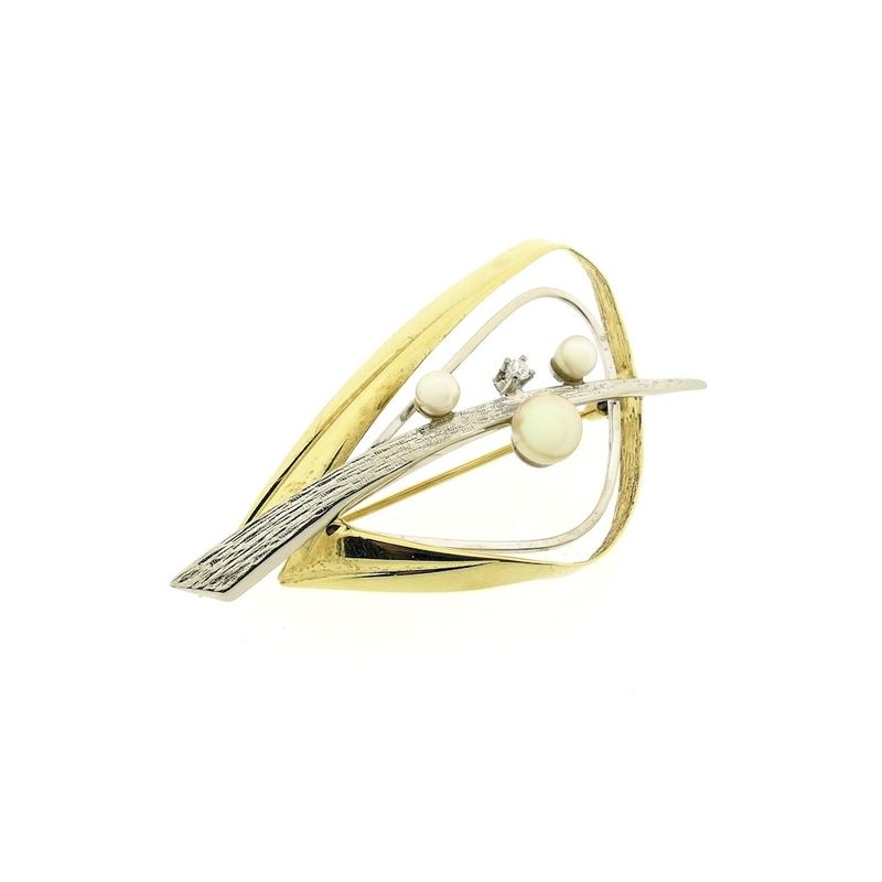 Image 4 of Two-tone gold fantasy brooch with pearl and diamond; 0.03 ct.