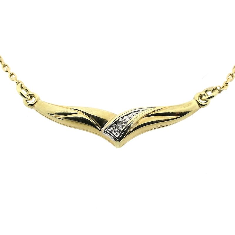 Image 3 of Gold anchor link necklace with a fixed pendant; diamond 0.005 ct. | 43.5 cm