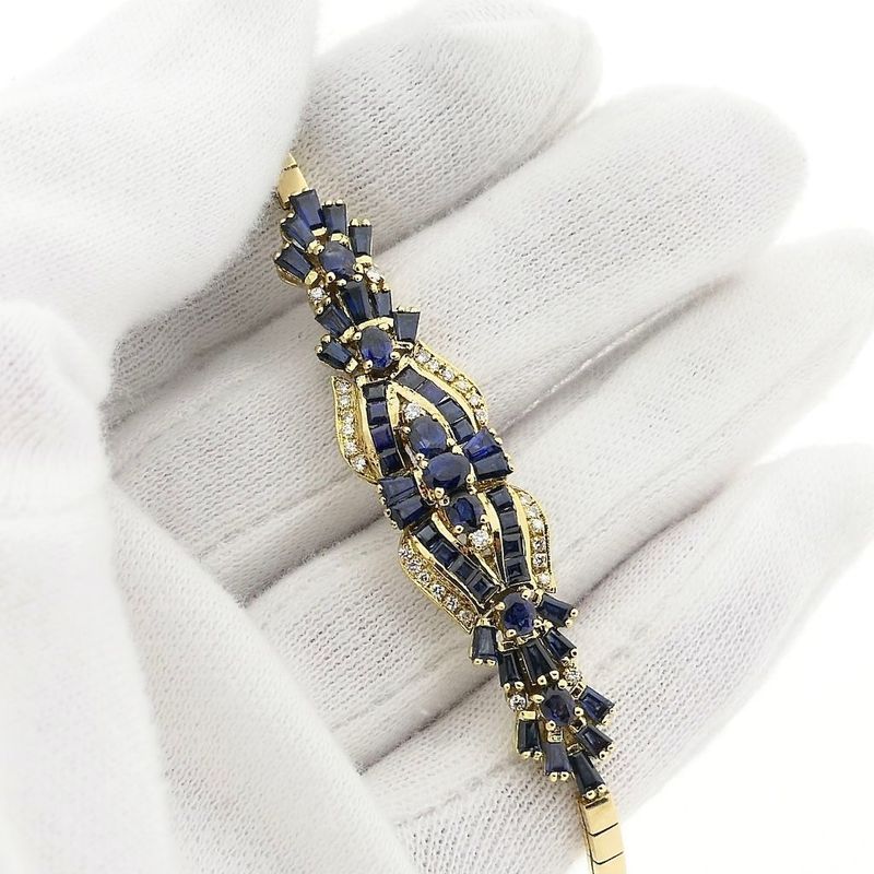 Image 6 of Golden Omega Link Bracelet with Sapphires and Diamonds; 0.30 ct.