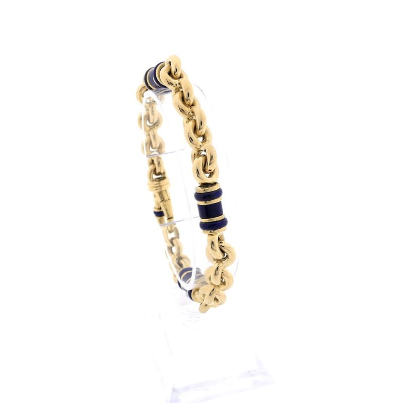 Image 1 of Vintage gold jasseron link bracelet with lapis lazuli