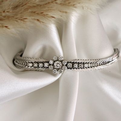 Image 2 of White gold herringbone link bracelet with 1.00 ct. diamonds.
