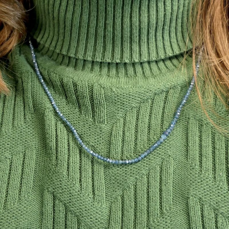 Image 6 of Blue moissanite bead necklace with gold clasp