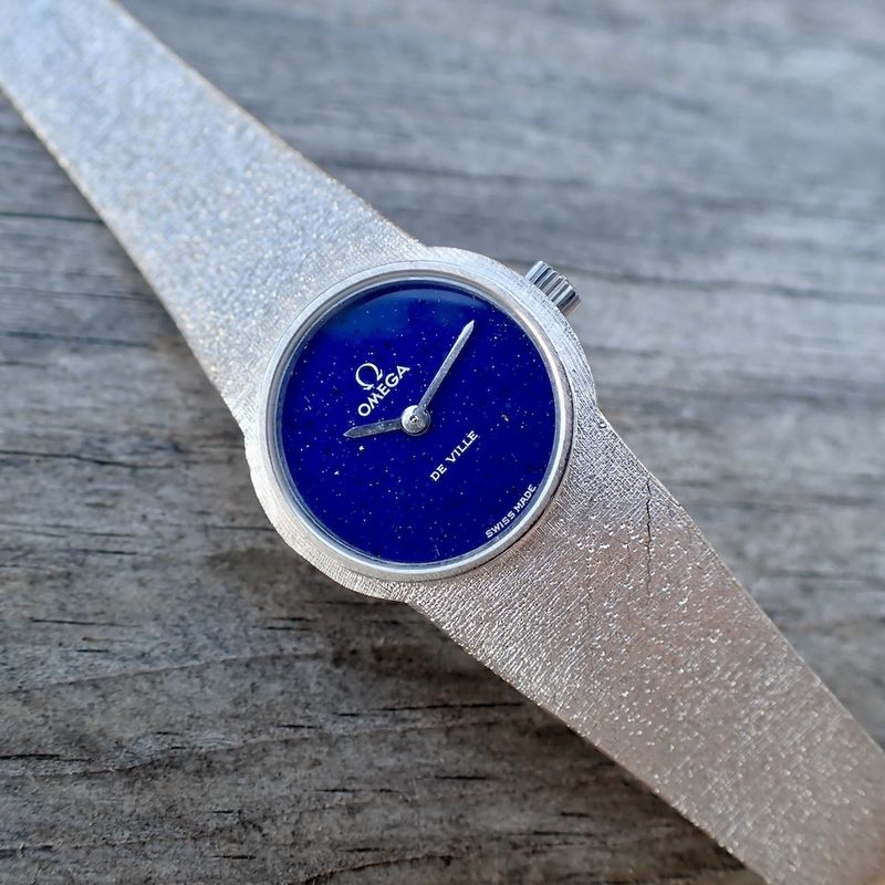 Image 15 of Omega Deville; 18k white gold women's watch with lapis lazuli dial