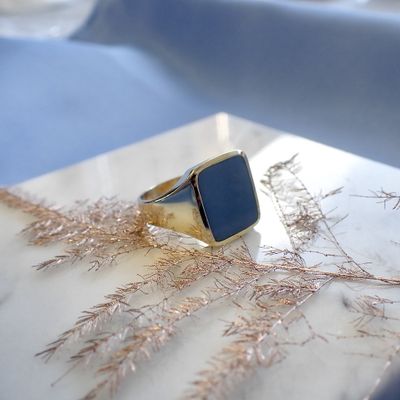 Image 2 of Gold signet ring with blue layered stone