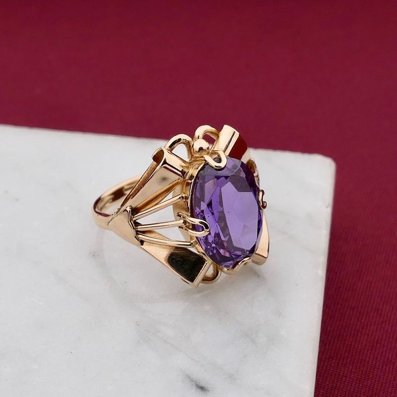 Image 2 of Rose Gold Ring Set with a Synthetic Gemstone