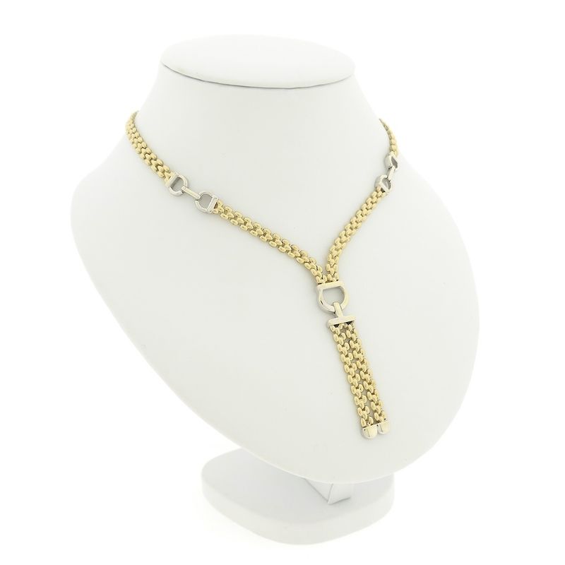 Image 3 of Bicolor gold Bismarck link necklace with fixed pendant