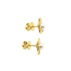 Image 11 of Gold floral stud earrings with pearl