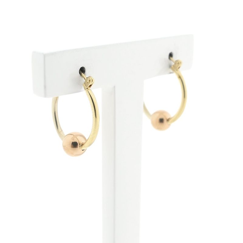 Image 3 of Tricolor gold earrings with a ball; Ø 16.5 mm