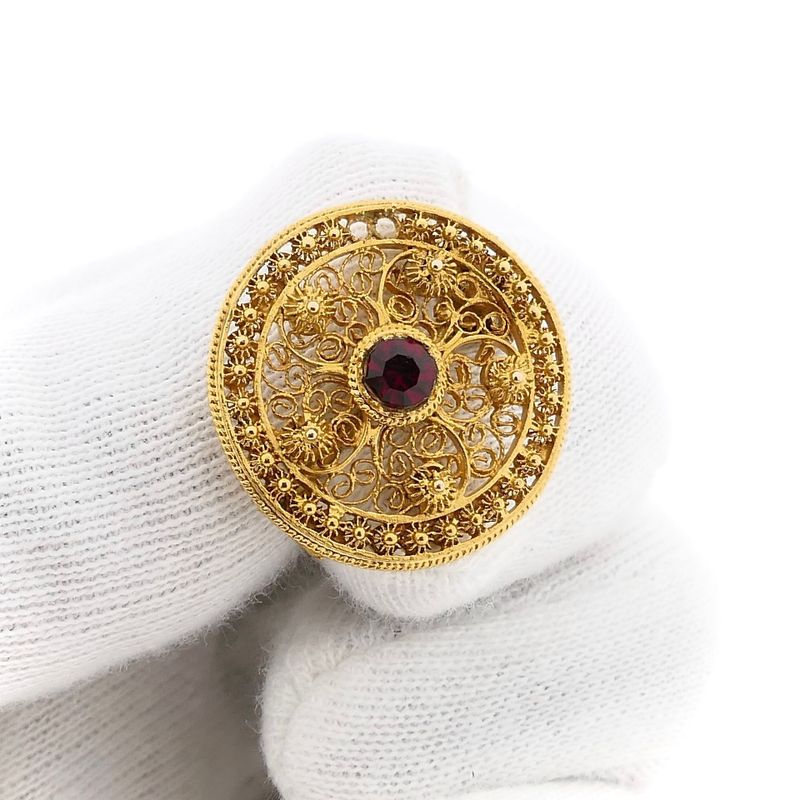 Image 8 of Filigree Brooch with Red Zirconia; 20 Karat