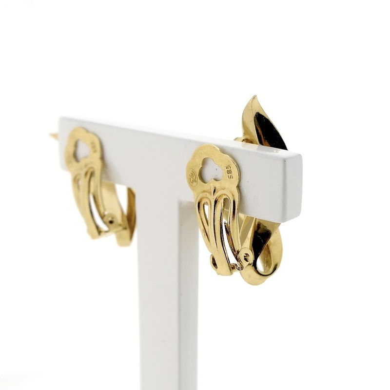 Image 3 of Vintage gold clip-on earrings; Leaves