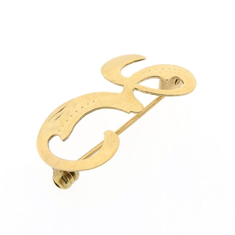 Image 11 of Gold letter brooch; letter E