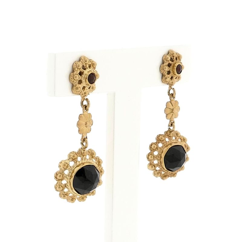 Image 3 of Gold Earrings with Garnet; 14 Carat