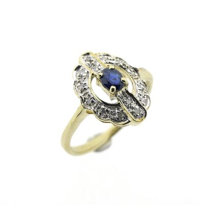 Image 1 of Vintage gold ring with sapphire and diamond 0.14 ct.
