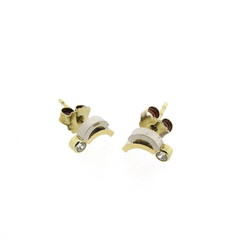 Image 3 of Bicolor gold stud earrings with zirconia