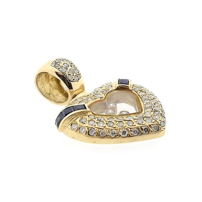 Afbeelding 3 van Gouden hart hanger met saffier en diamanten; 1,50 ct.