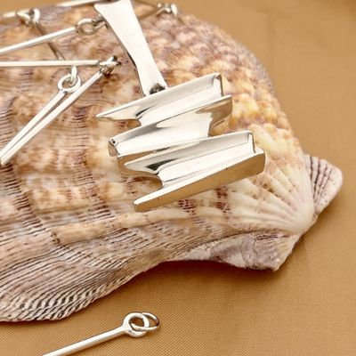 Afbeelding 2 van Zilveren staafjes schakelketting met vaste hanger | 72 cm 