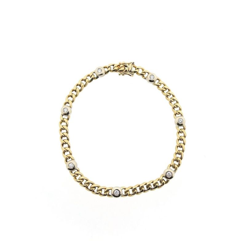 Image 4 of Two-tone gold flat gourmet link bracelet with diamonds; 0.42 ct.