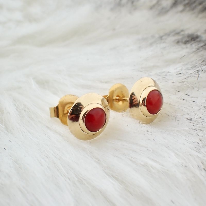 Image 2 of Vintage gold stud earrings with red coral