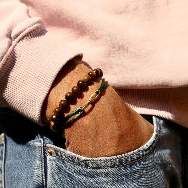 Image 12 of Forever Knots® Handmade Green Satin Bracelet with Gold Link