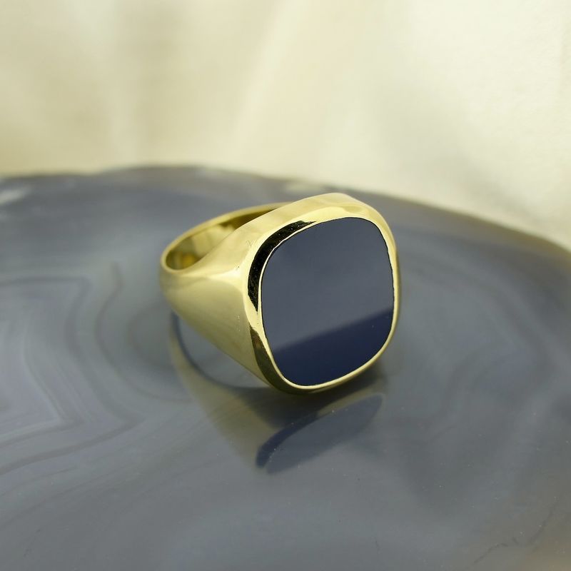 Image 2 of Gold signet ring with blue layered stone